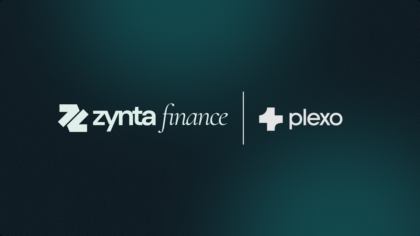 Zynta Finance and Plexo logos side by side on a dark green background, announcing their institutional stablecoin clearing partnership