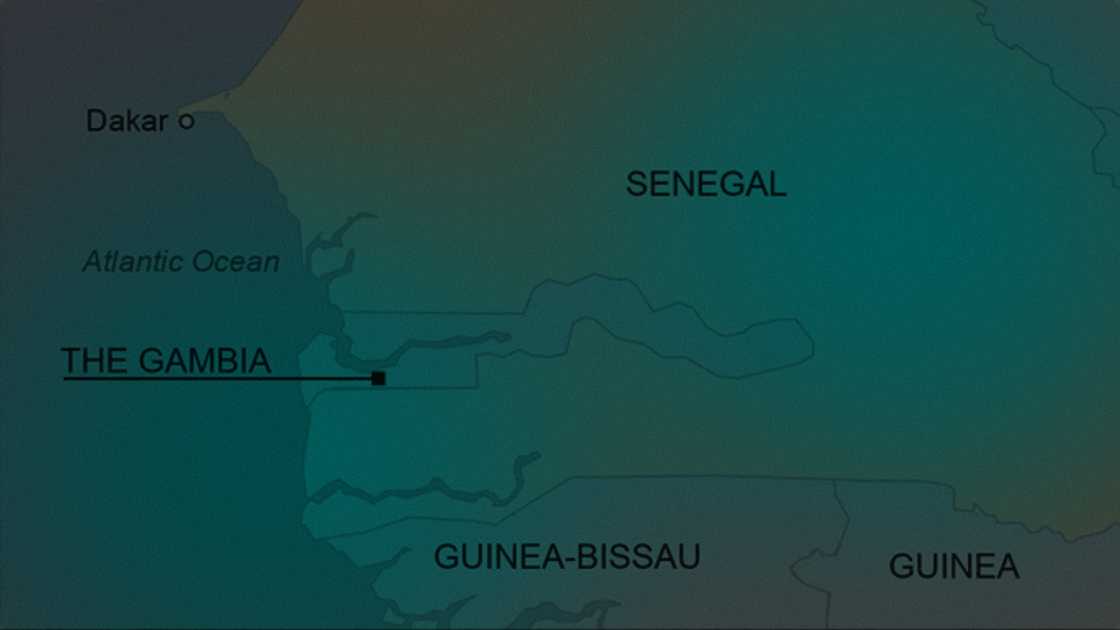 Map vector graphic of West Africa highlighting Senegal, Dakar, and surrounding regional borders for cross-border payment routing.